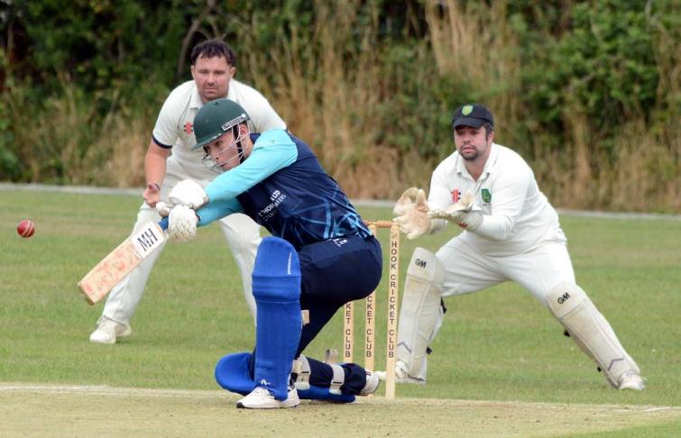 Hook opener Liam Miller in batting action against Llanrhian. Picture Gordon Thomas